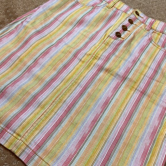 Maeve Anthropologie Size 8 Rainbow Striped Stretch Denim Mini Skirt Buttonfly - Picture 8 of 13